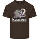 Funny T-Rex Mardi Gras Grawr Dinosaur Mens Cotton T-Shirt Tee Top Dark Chocolate