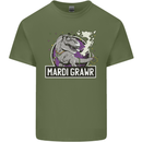 Funny T-Rex Mardi Gras Grawr Dinosaur Mens Cotton T-Shirt Tee Top Military Green