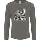 Funny T-Rex Mardi Gras Grawr Dinosaur Mens Long Sleeve T-Shirt Charcoal