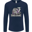 Funny T-Rex Mardi Gras Grawr Dinosaur Mens Long Sleeve T-Shirt Navy Blue