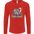 Funny T-Rex Mardi Gras Grawr Dinosaur Mens Long Sleeve T-Shirt Red