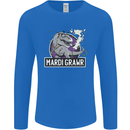 Funny T-Rex Mardi Gras Grawr Dinosaur Mens Long Sleeve T-Shirt Royal Blue