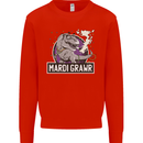 Funny T-Rex Mardi Gras Grawr Dinosaur Mens Sweatshirt Jumper Bright Red