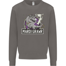 Funny T-Rex Mardi Gras Grawr Dinosaur Mens Sweatshirt Jumper Charcoal
