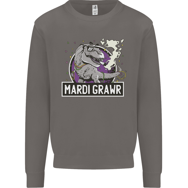 Funny T-Rex Mardi Gras Grawr Dinosaur Mens Sweatshirt Jumper Charcoal
