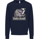Funny T-Rex Mardi Gras Grawr Dinosaur Mens Sweatshirt Jumper Navy Blue