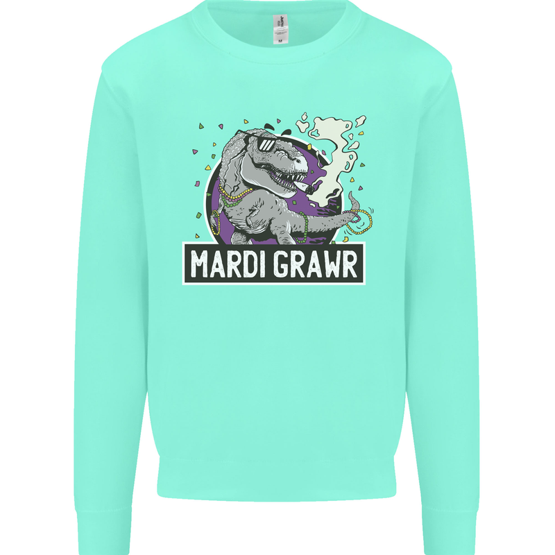 Funny T-Rex Mardi Gras Grawr Dinosaur Mens Sweatshirt Jumper Peppermint