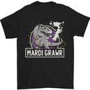 Funny T-Rex Mardi Gras Grawr Dinosaur Mens T-Shirt 100% Cotton Black