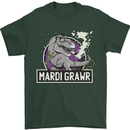 Funny T-Rex Mardi Gras Grawr Dinosaur Mens T-Shirt 100% Cotton Forest Green