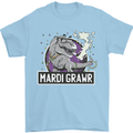 Funny T-Rex Mardi Gras Grawr Dinosaur Mens T-Shirt 100% Cotton Light Blue