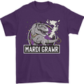 Funny T-Rex Mardi Gras Grawr Dinosaur Mens T-Shirt 100% Cotton Purple