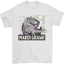 Funny T-Rex Mardi Gras Grawr Dinosaur Mens T-Shirt 100% Cotton White