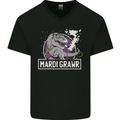 Funny T-Rex Mardi Gras Grawr Dinosaur Mens V-Neck Cotton T-Shirt Black