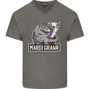 Funny T-Rex Mardi Gras Grawr Dinosaur Mens V-Neck Cotton T-Shirt Charcoal