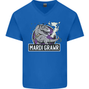 Funny T-Rex Mardi Gras Grawr Dinosaur Mens V-Neck Cotton T-Shirt Royal Blue