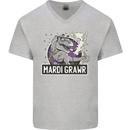 Funny T-Rex Mardi Gras Grawr Dinosaur Mens V-Neck Cotton T-Shirt Sports Grey