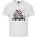 Funny T-Rex Mardi Gras Grawr Dinosaur Mens V-Neck Cotton T-Shirt White