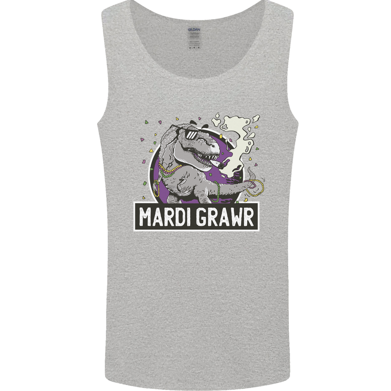 Funny T-Rex Mardi Gras Grawr Dinosaur Mens Vest Tank Top Sports Grey