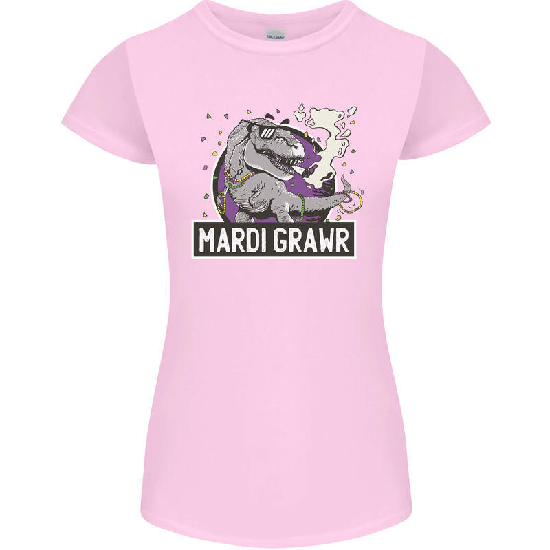 Funny T-Rex Mardi Gras Grawr Dinosaur Womens Petite Cut T-Shirt Light Pink