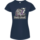 Funny T-Rex Mardi Gras Grawr Dinosaur Womens Petite Cut T-Shirt Navy Blue