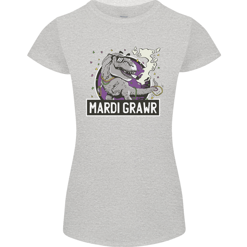 Funny T-Rex Mardi Gras Grawr Dinosaur Womens Petite Cut T-Shirt Sports Grey