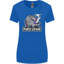 Funny T-Rex Mardi Gras Grawr Dinosaur Womens Wider Cut T-Shirt Royal Blue