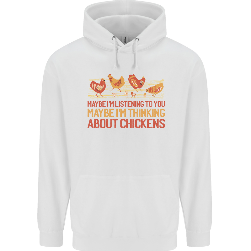 Funny Thinking About Chickens Farm Farmer Childrens Kids Hoodie White