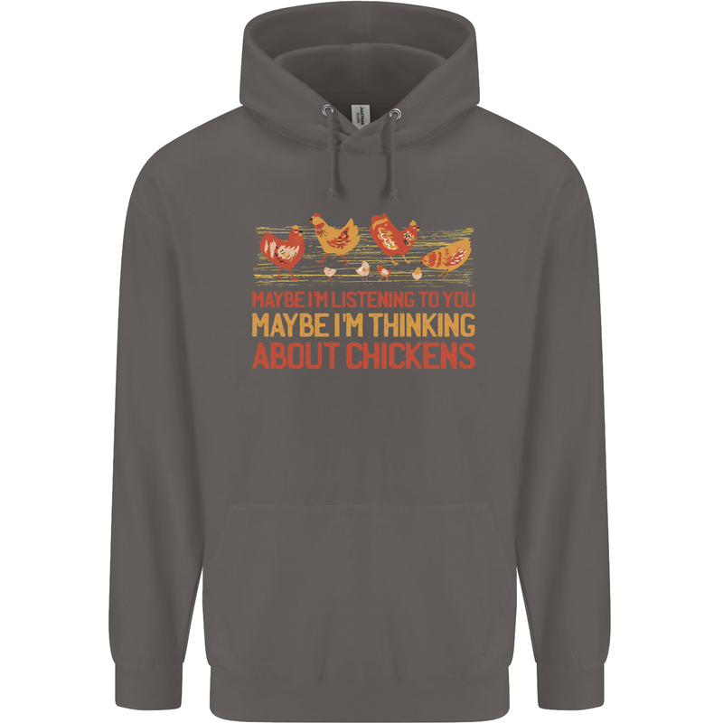 Funny Thinking About Chickens Farm Farmer Mens 80% Cotton Hoodie Charcoal