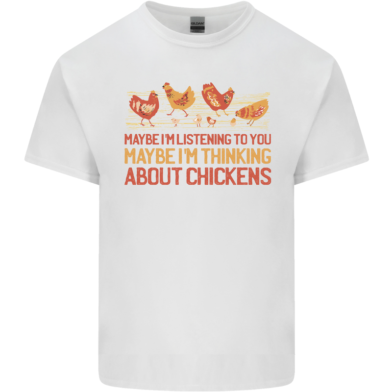 Funny Thinking About Chickens Farm Farmer Mens Cotton T-Shirt Tee Top White