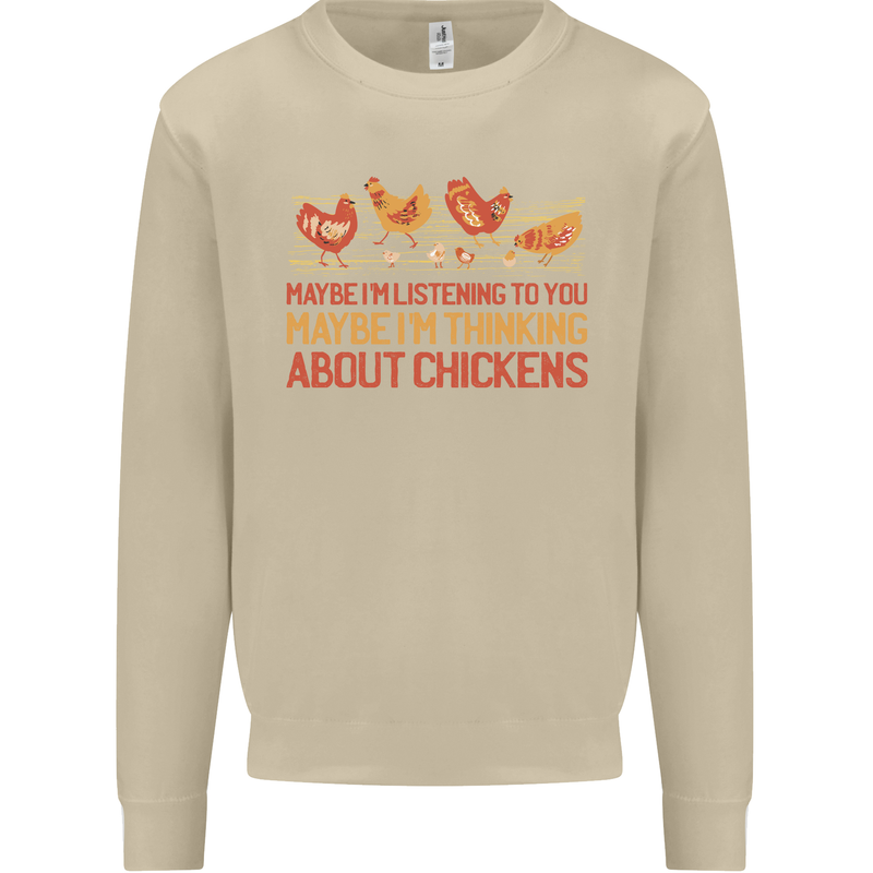 Funny Thinking About Chickens Farm Farmer Mens Sweatshirt Jumper Sand
