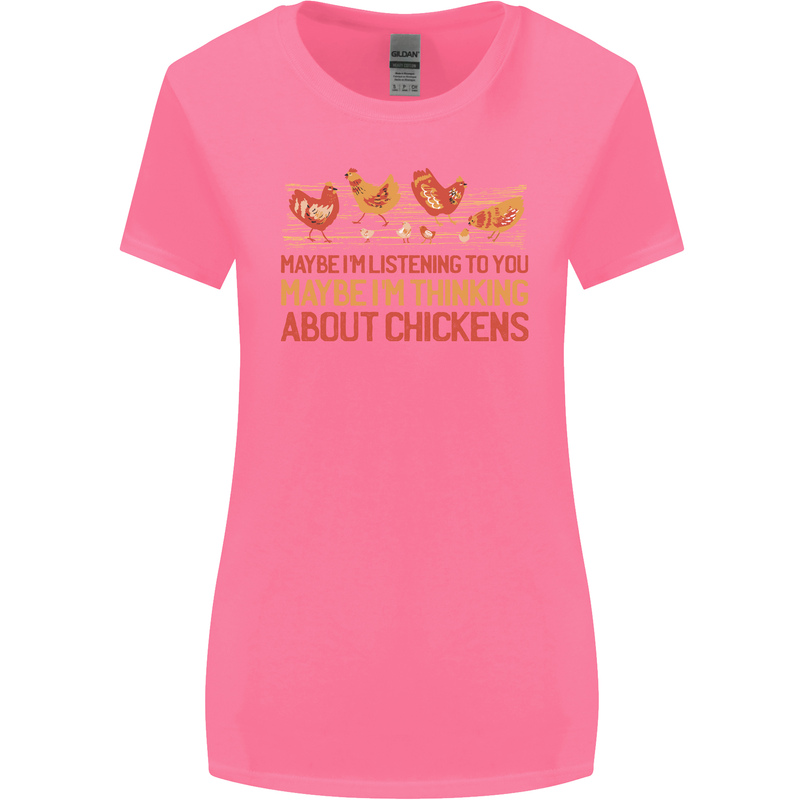 Funny Thinking About Chickens Farm Farmer Womens Wider Cut T-Shirt Azalea