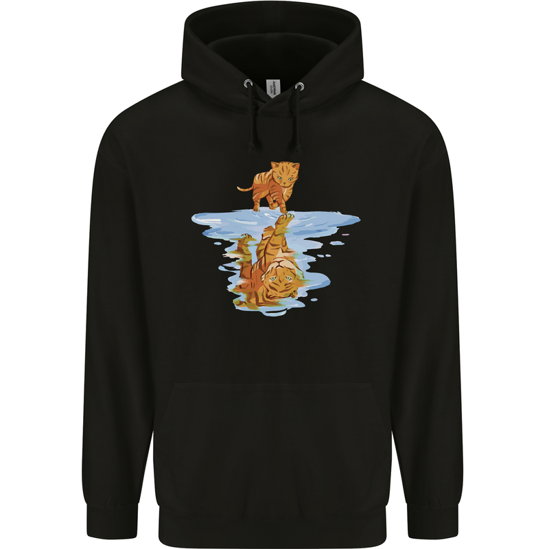 Funny Tiger Cat Reflection Childrens Kids Hoodie Black