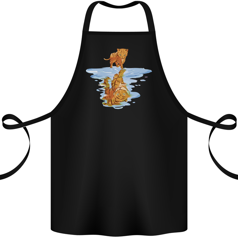 Funny Tiger Cat Reflection Cotton Apron 100% Organic Black