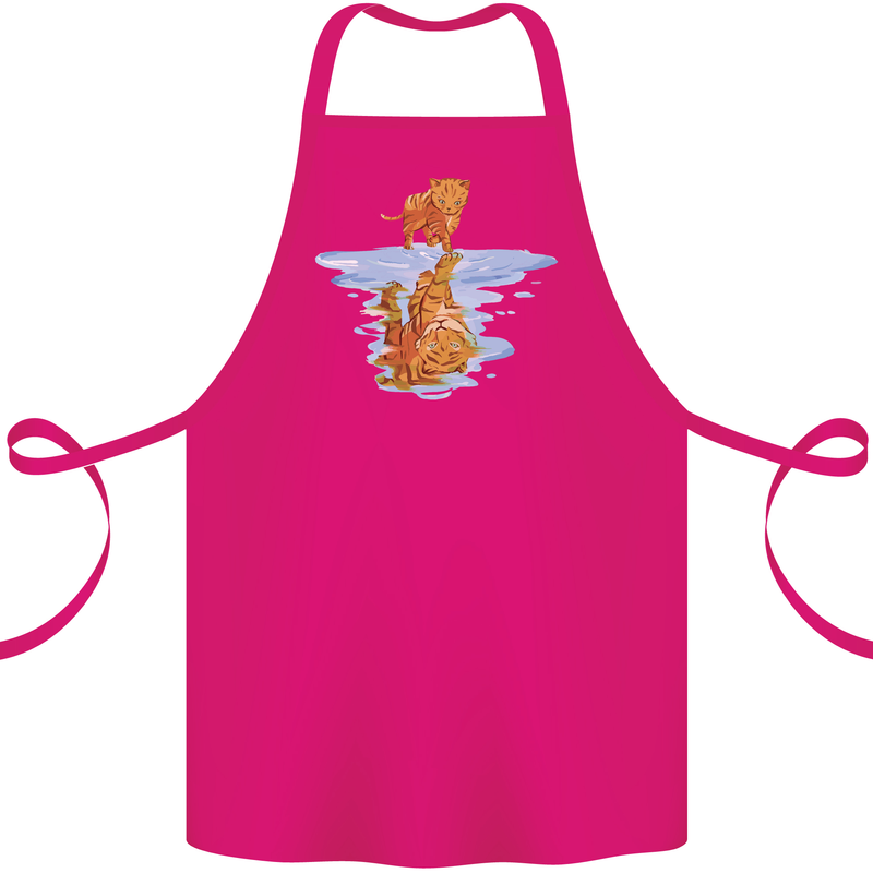 Funny Tiger Cat Reflection Cotton Apron 100% Organic Pink