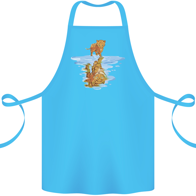 Funny Tiger Cat Reflection Cotton Apron 100% Organic Turquoise