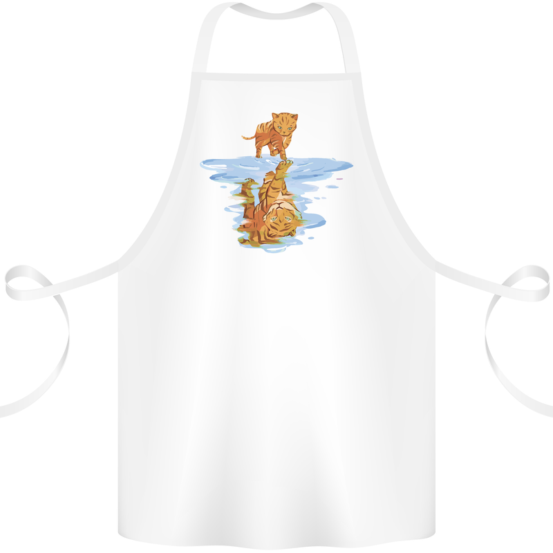 Funny Tiger Cat Reflection Cotton Apron 100% Organic White