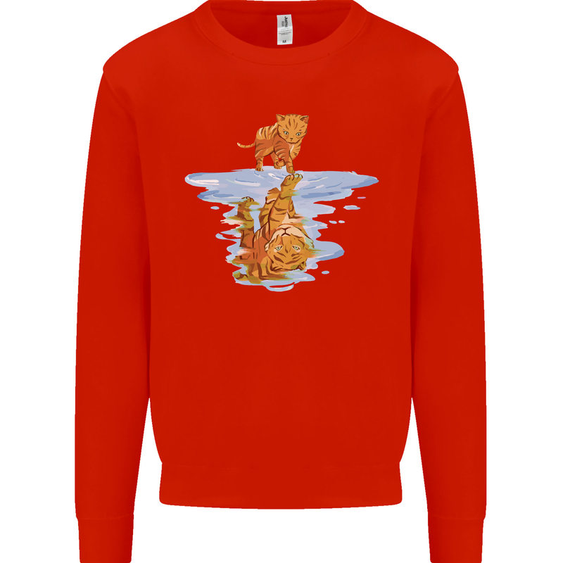Funny Tiger Cat Reflection Kids Sweatshirt Jumper Bright Red