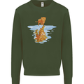 Funny Tiger Cat Reflection Kids Sweatshirt Jumper Forest Green