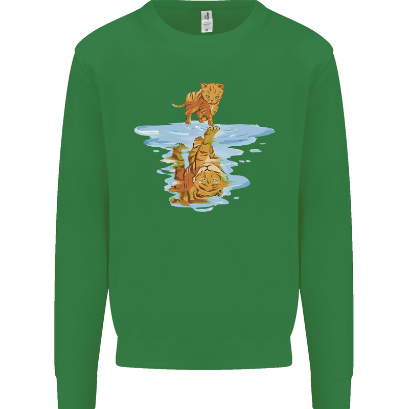Funny Tiger Cat Reflection Kids Sweatshirt Jumper Irish Green