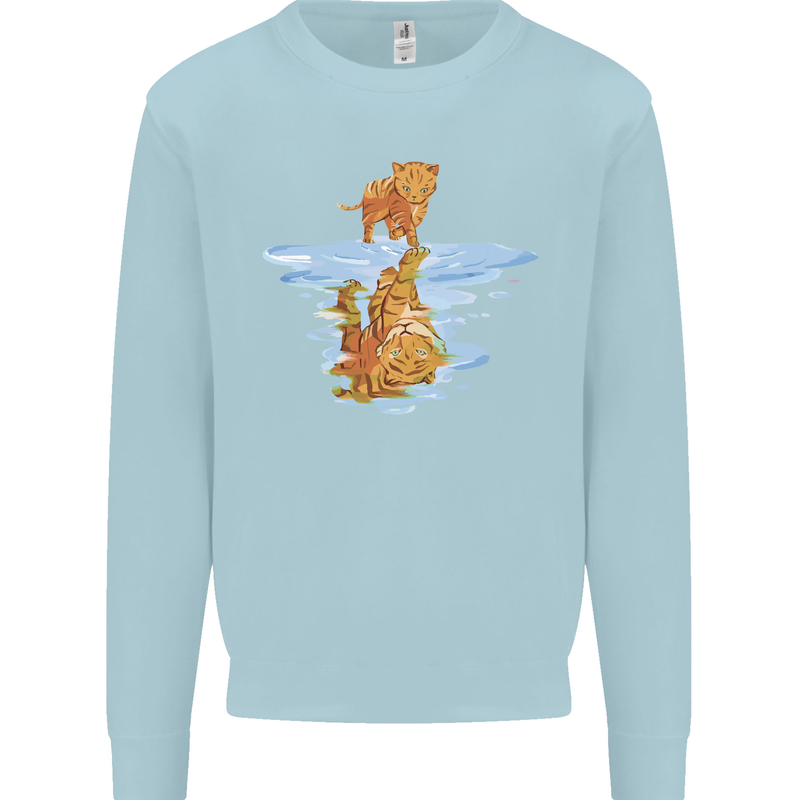 Funny Tiger Cat Reflection Kids Sweatshirt Jumper Light Blue