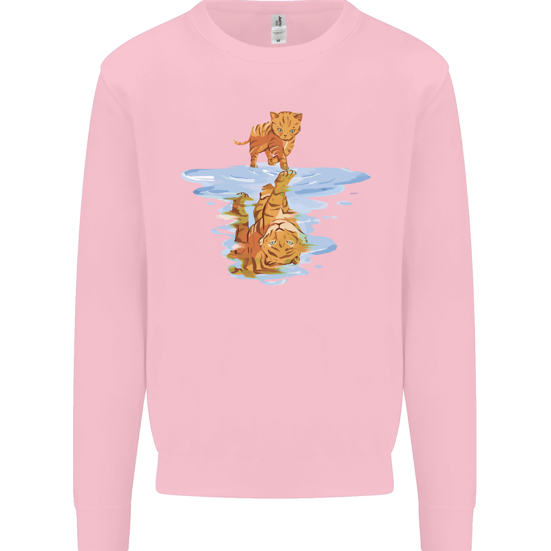 Funny Tiger Cat Reflection Kids Sweatshirt Jumper Light Pink