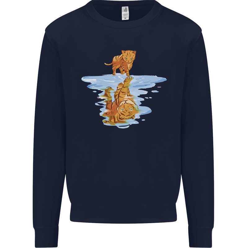 Funny Tiger Cat Reflection Kids Sweatshirt Jumper Navy Blue