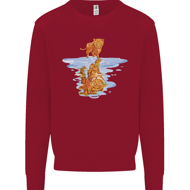 Funny Tiger Cat Reflection Kids Sweatshirt Jumper Red