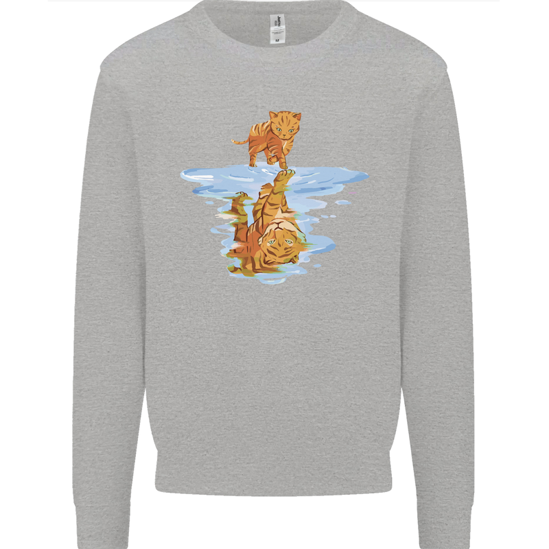 Funny Tiger Cat Reflection Kids Sweatshirt Jumper Sports Grey
