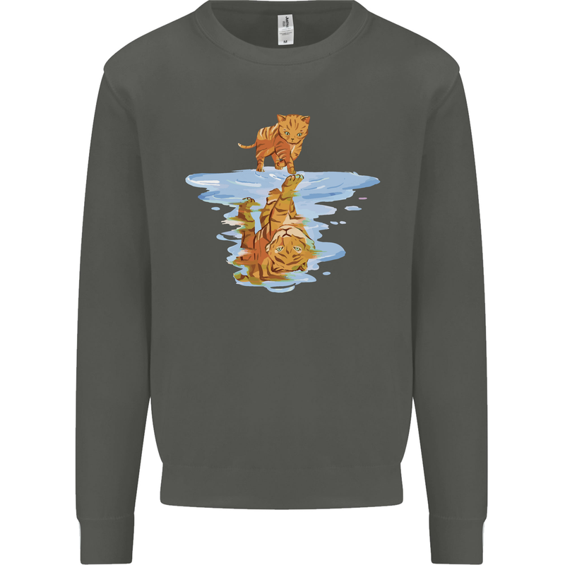 Funny Tiger Cat Reflection Kids Sweatshirt Jumper Storm Grey