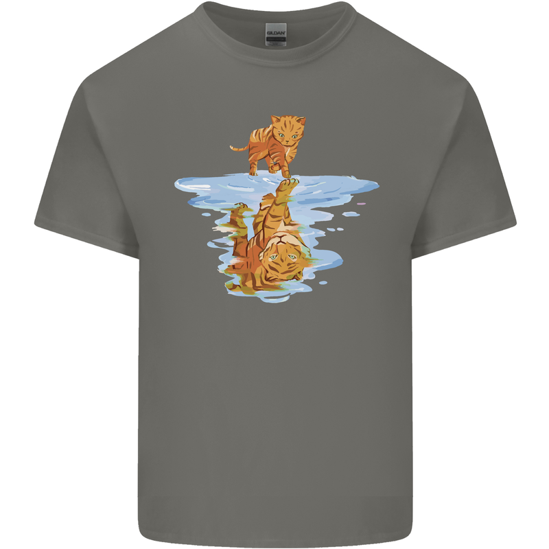 Funny Tiger Cat Reflection Kids T-Shirt Childrens Charcoal