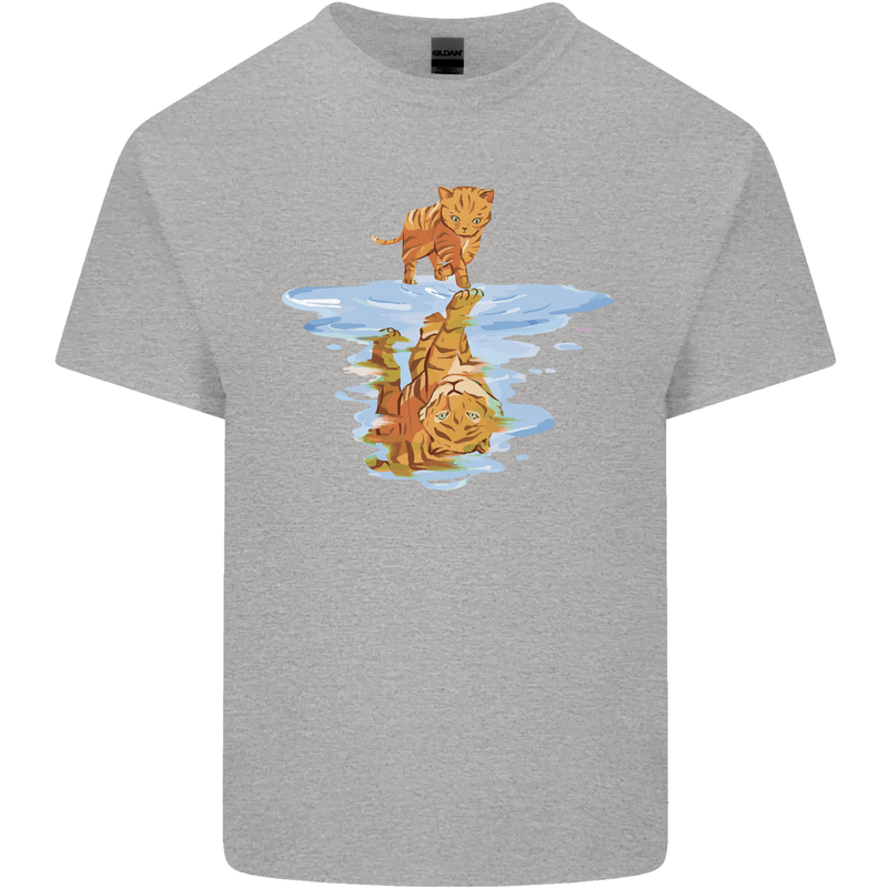 Funny Tiger Cat Reflection Kids T-Shirt Childrens Sports Grey