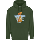 Funny Tiger Cat Reflection Mens 80% Cotton Hoodie Forest Green