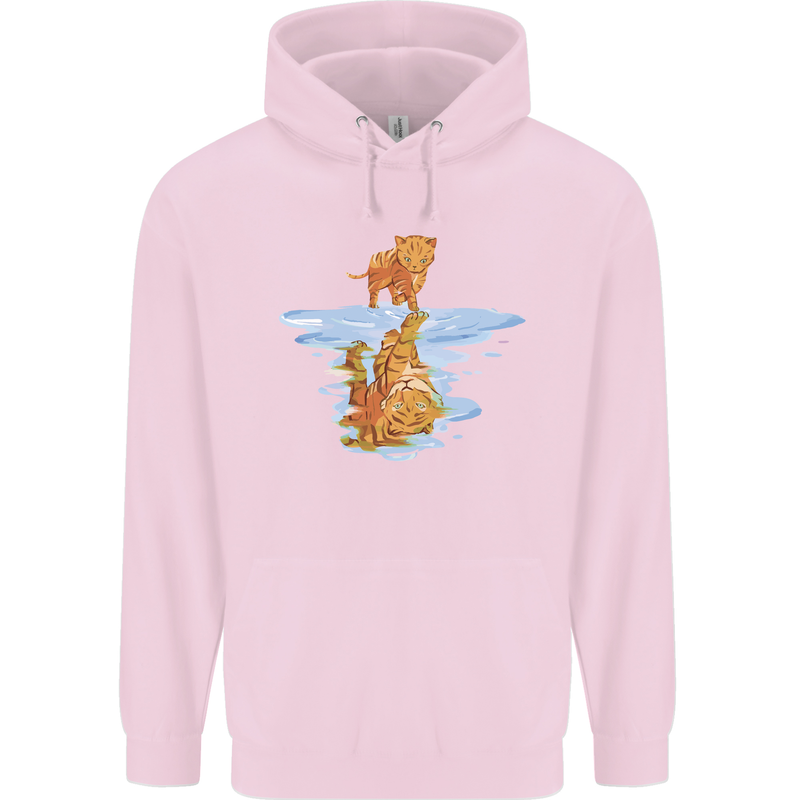 Funny Tiger Cat Reflection Mens 80% Cotton Hoodie Light Pink