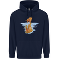 Funny Tiger Cat Reflection Mens 80% Cotton Hoodie Navy Blue